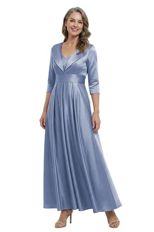 Periwinkle Satin Gown - fall mother of the bride gown for women over 50, elegant evening wedding outfit