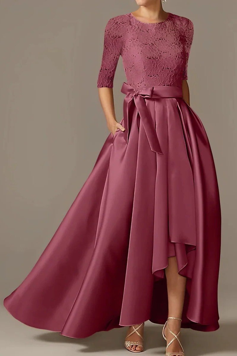 Rose Satin High-Low Dress - fall mother of the bride dress for women over 50, elegant evening wedding outfit
