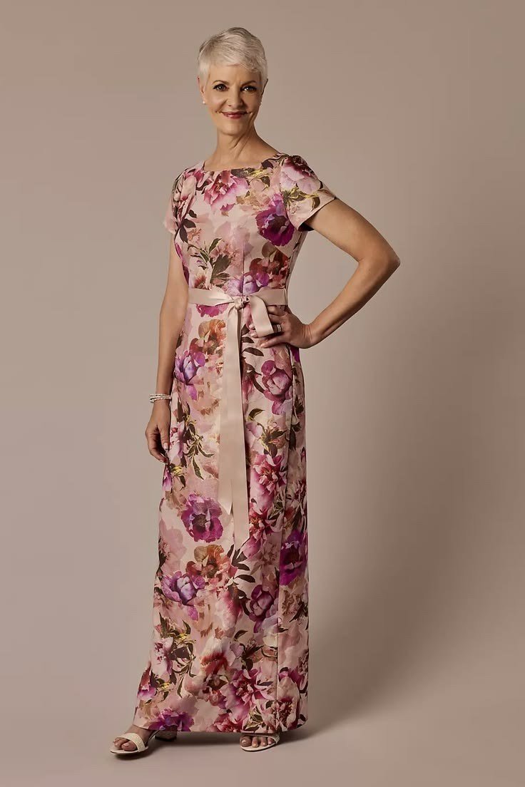 Pink Floral Dress - fall mother of the bride dress for women over 50, elegant evening wedding outfit