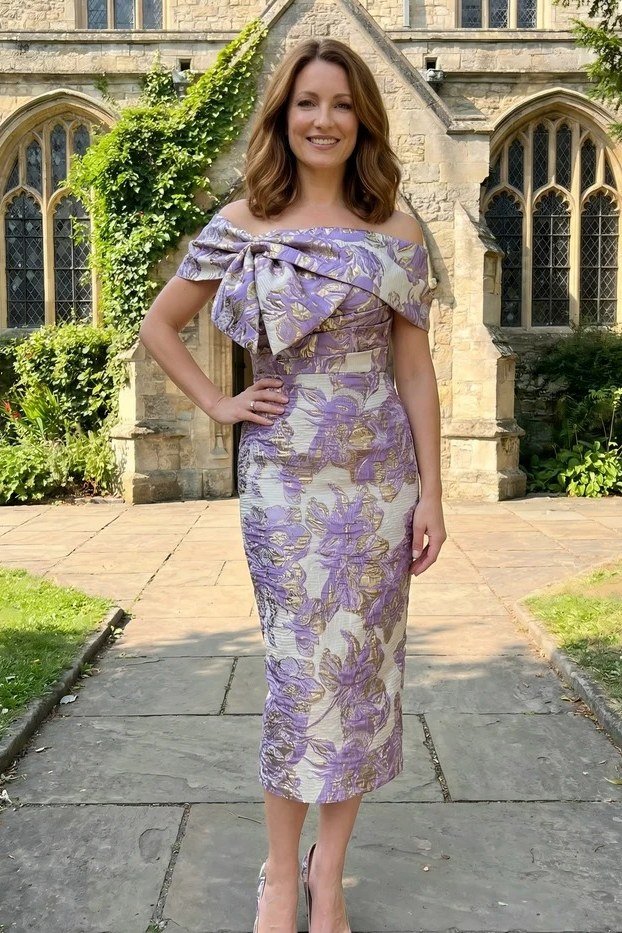 Lilac Floral Off-the-Shoulder Dress - fall mother of the bride dress for women over 50, elegant evening wedding outfit