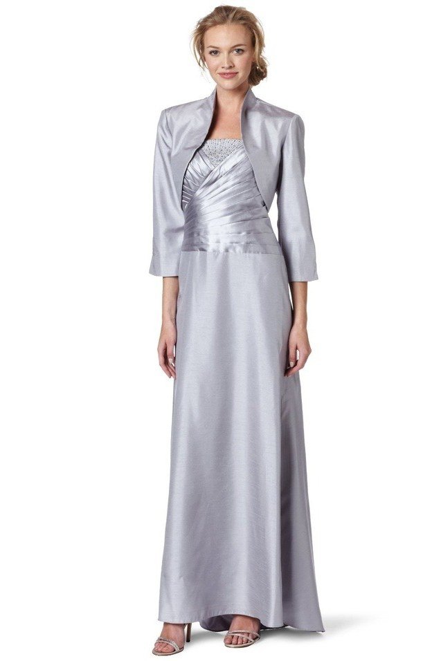Silver Satin Dress with Jacket - fall mother of the bride dress for women over 50, elegant evening wedding outfit