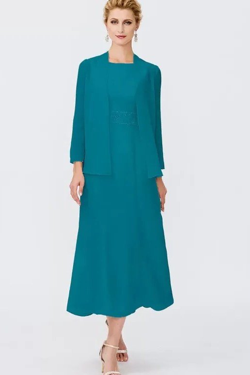 Teal Two-Piece Set - fall mother of the bride set for women over 50, elegant evening wedding outfit