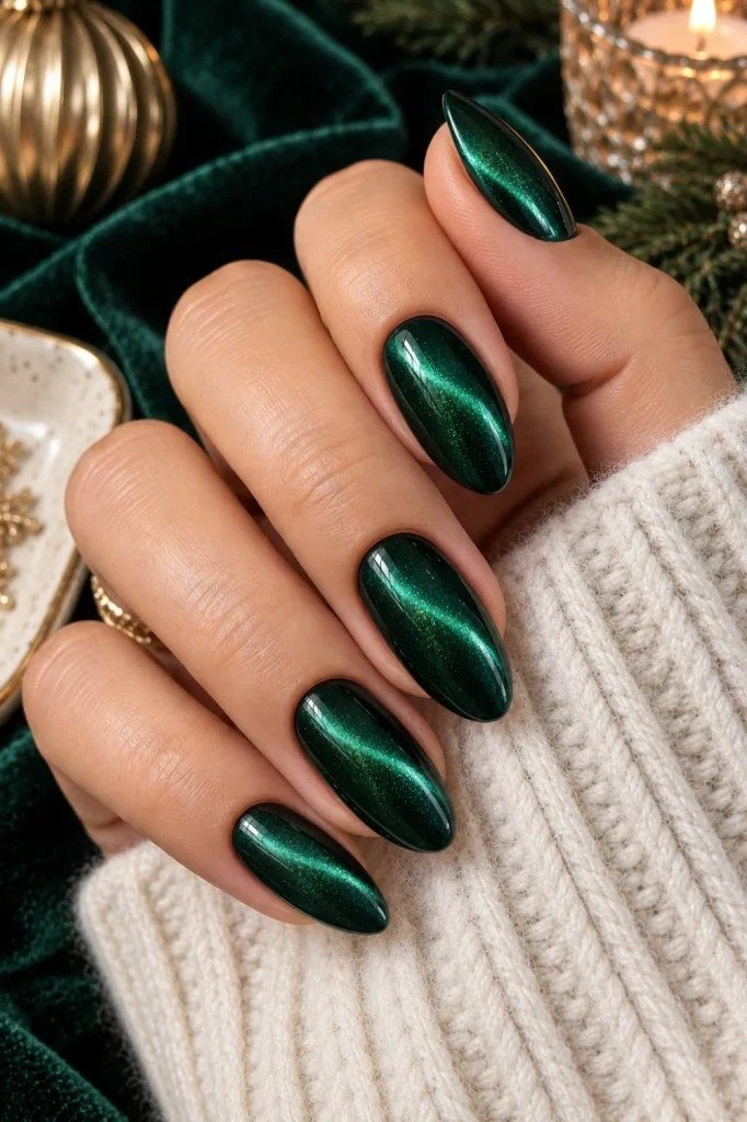 Emerald green almond nails for women over 50 - classy winter nail idea 24