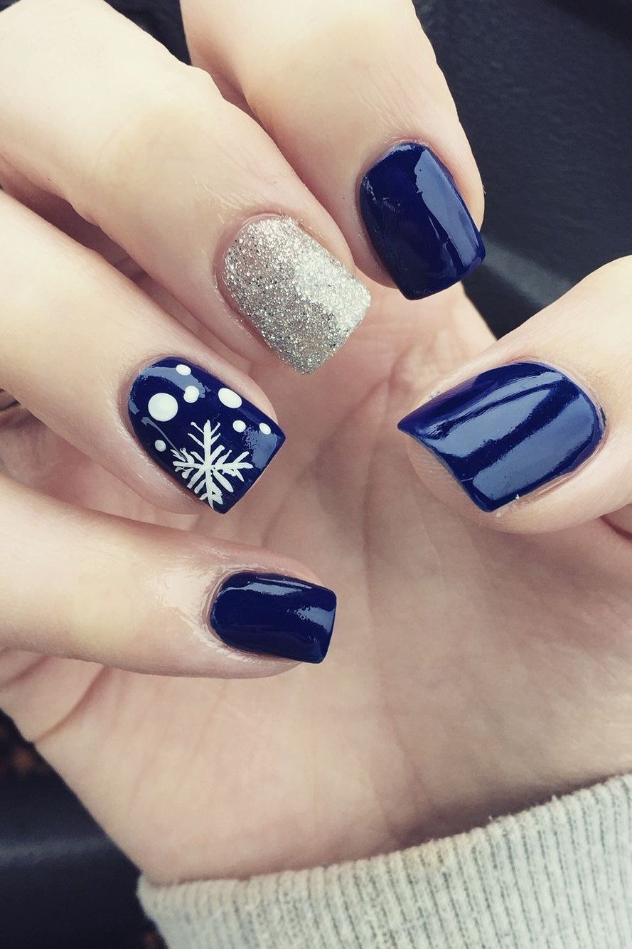 Navy chrome almond nails for women over 50 - classy winter nail idea 31