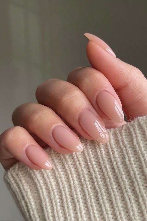 Nude almond white sweater nails for women over 50 - classy winter nail idea 49