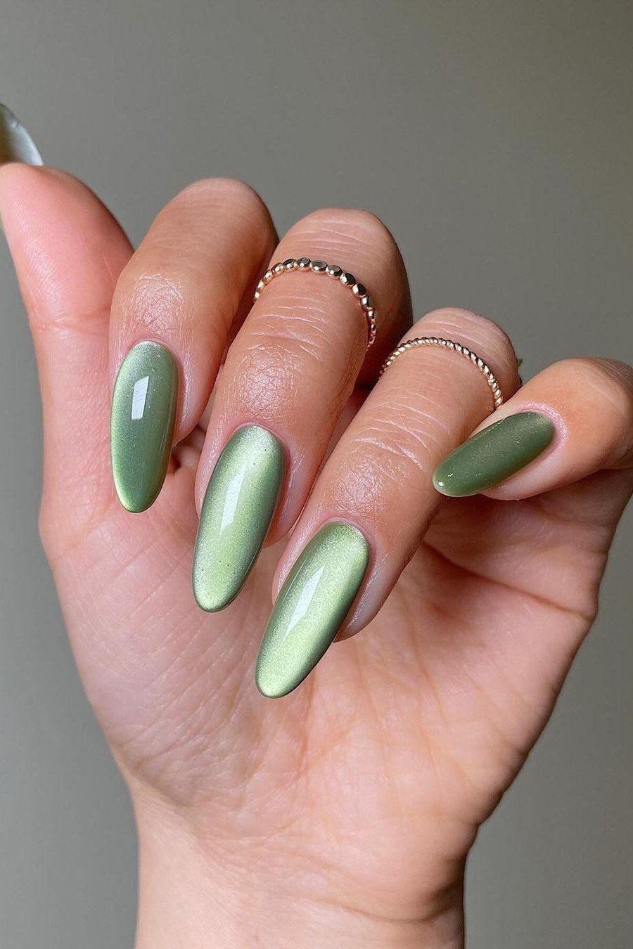 Pistachio Almond Nails for women over 50 - olive green nail idea 4
