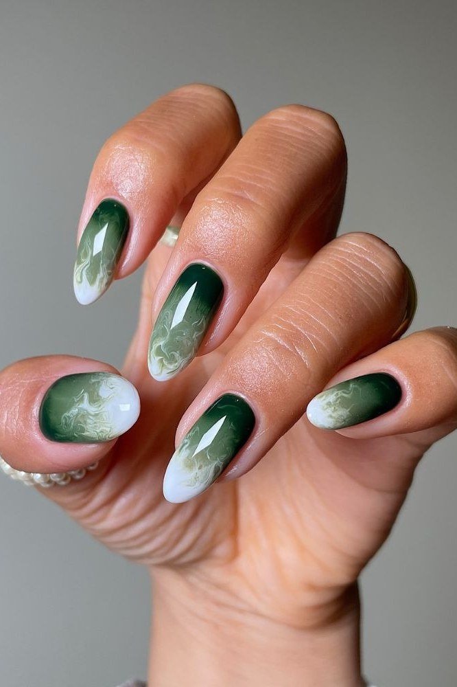 Olive Ombre Almond Nails for women over 50 - olive green nail idea 39