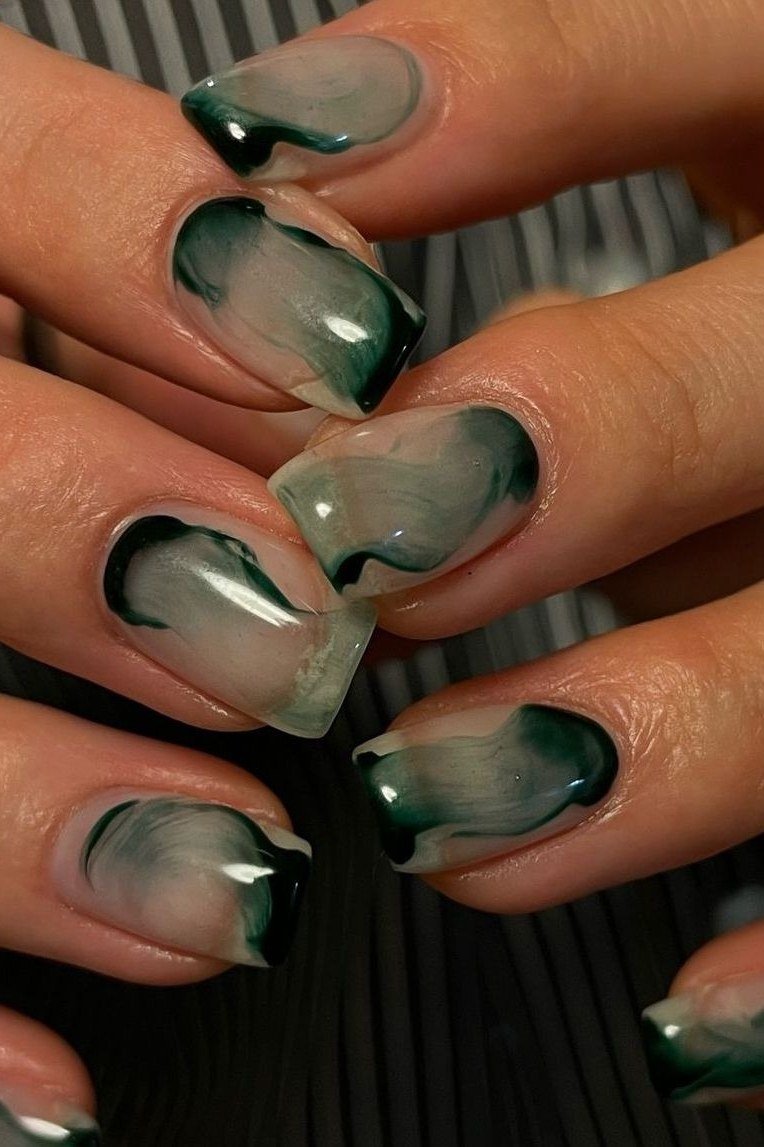 Dark Olive Jelly French Tips for women over 50 - olive green nail idea 40
