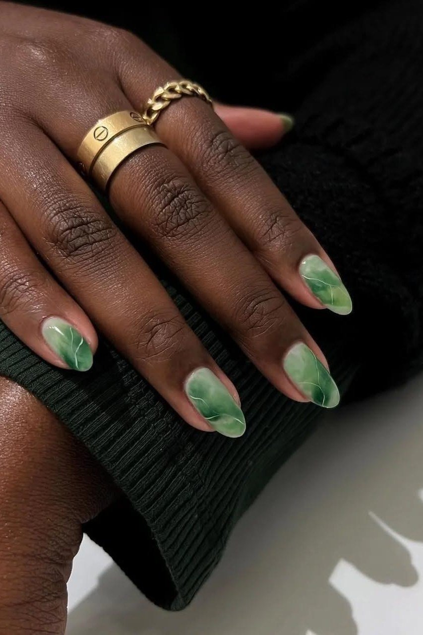 Green and White Ombre Nails for women over 50 - olive green nail idea 41