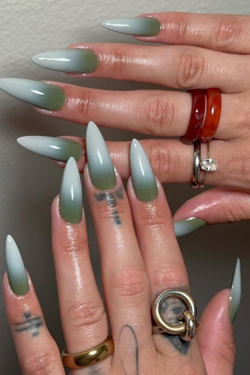 Sage Ombre Stiletto Nails for women over 50 - olive green nail idea 43