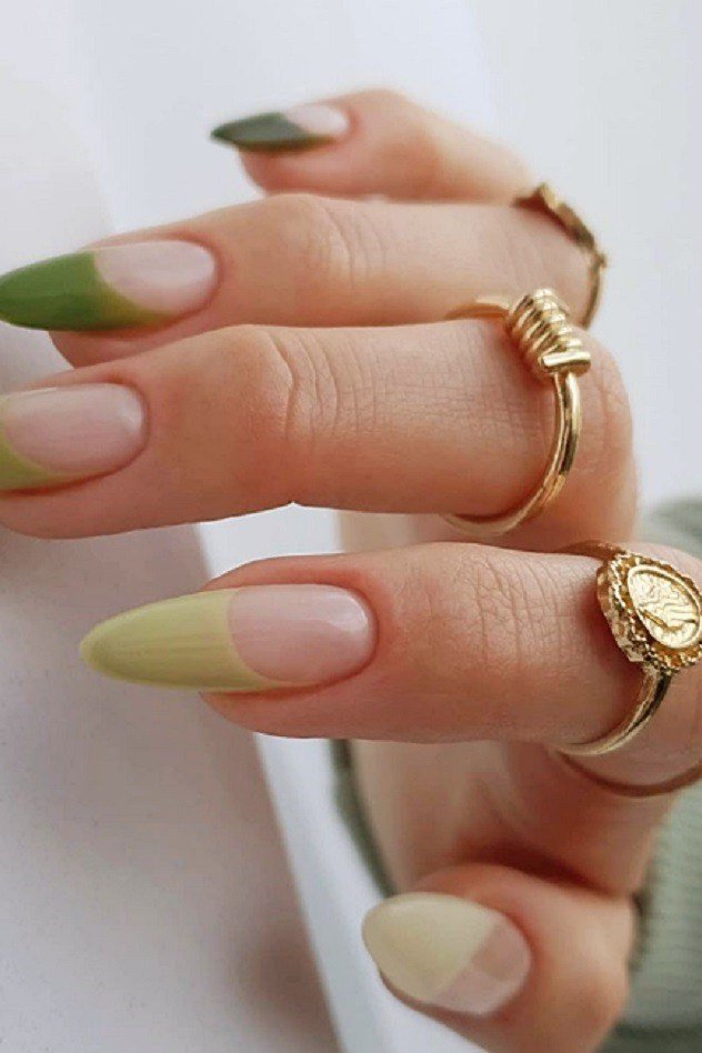 Olive and Sage French Tips for women over 50 - olive green nail idea 45