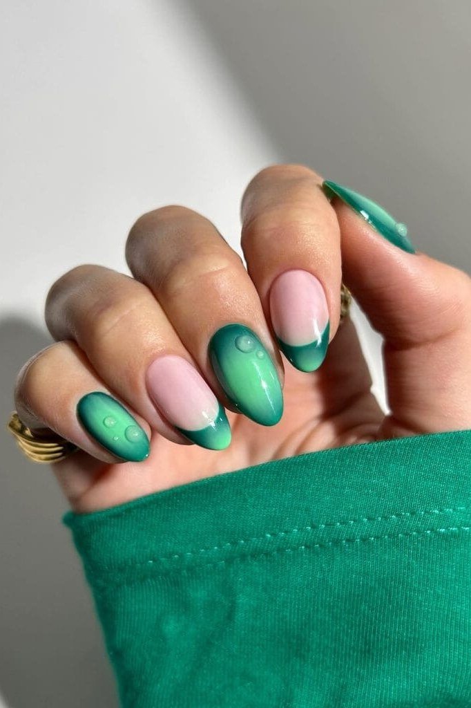 Emerald French Tip Nails for women over 50 - olive green nail idea 46