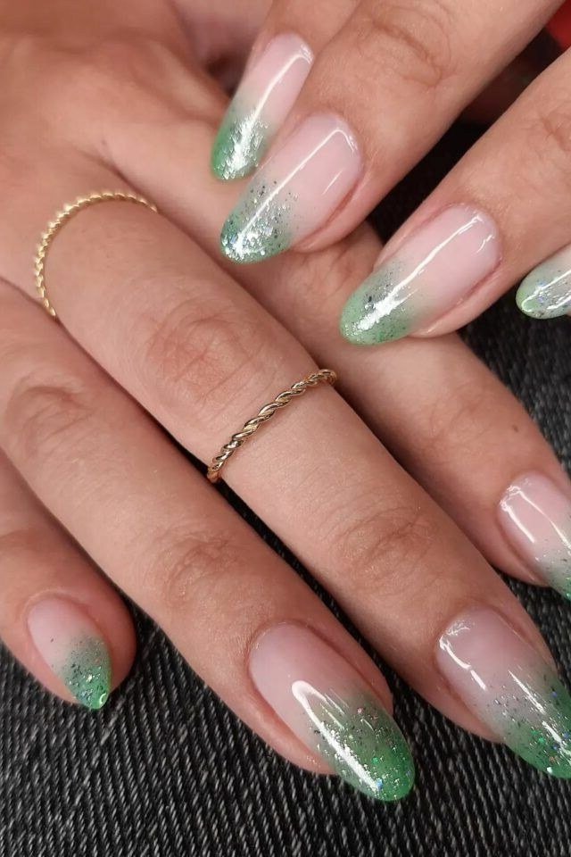 Mint Green Glitter Ombre Nails for women over 50 - olive green nail idea 49