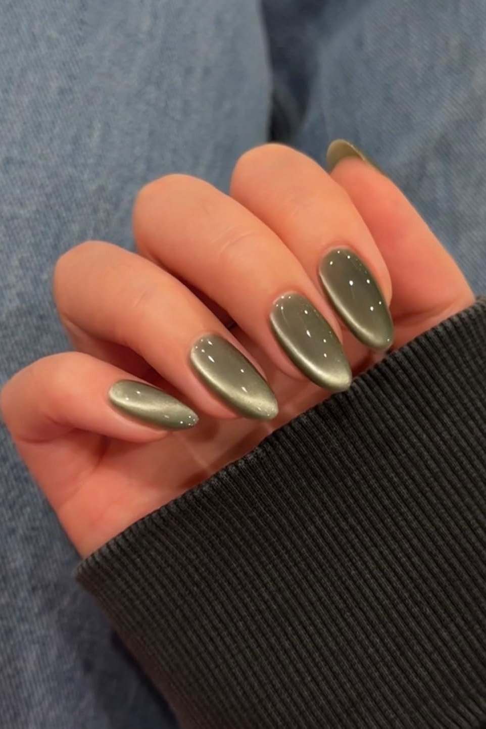 Olive Chrome Short Nails for women over 50 - olive green nail idea 35