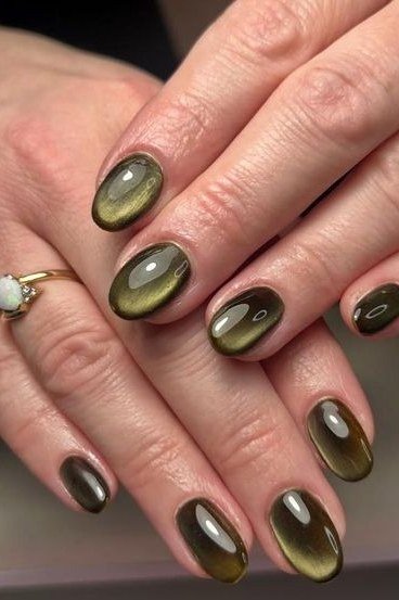 Olive Tortoise Nails for women over 50 - olive green nail idea 37