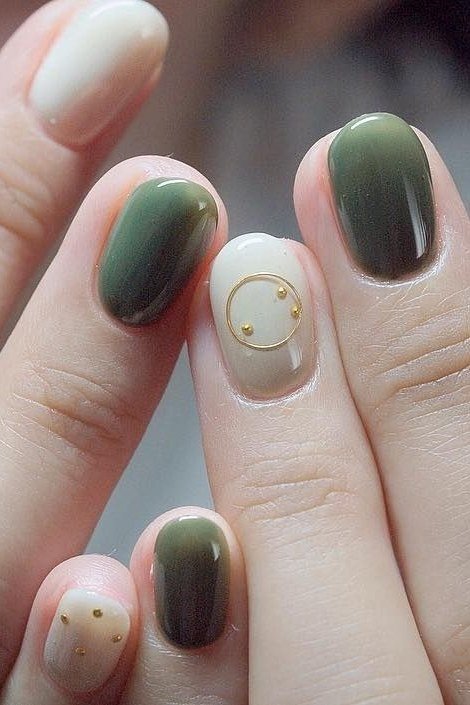 Olive Nails with Daisy Accents for women over 50 - olive green nail idea 61