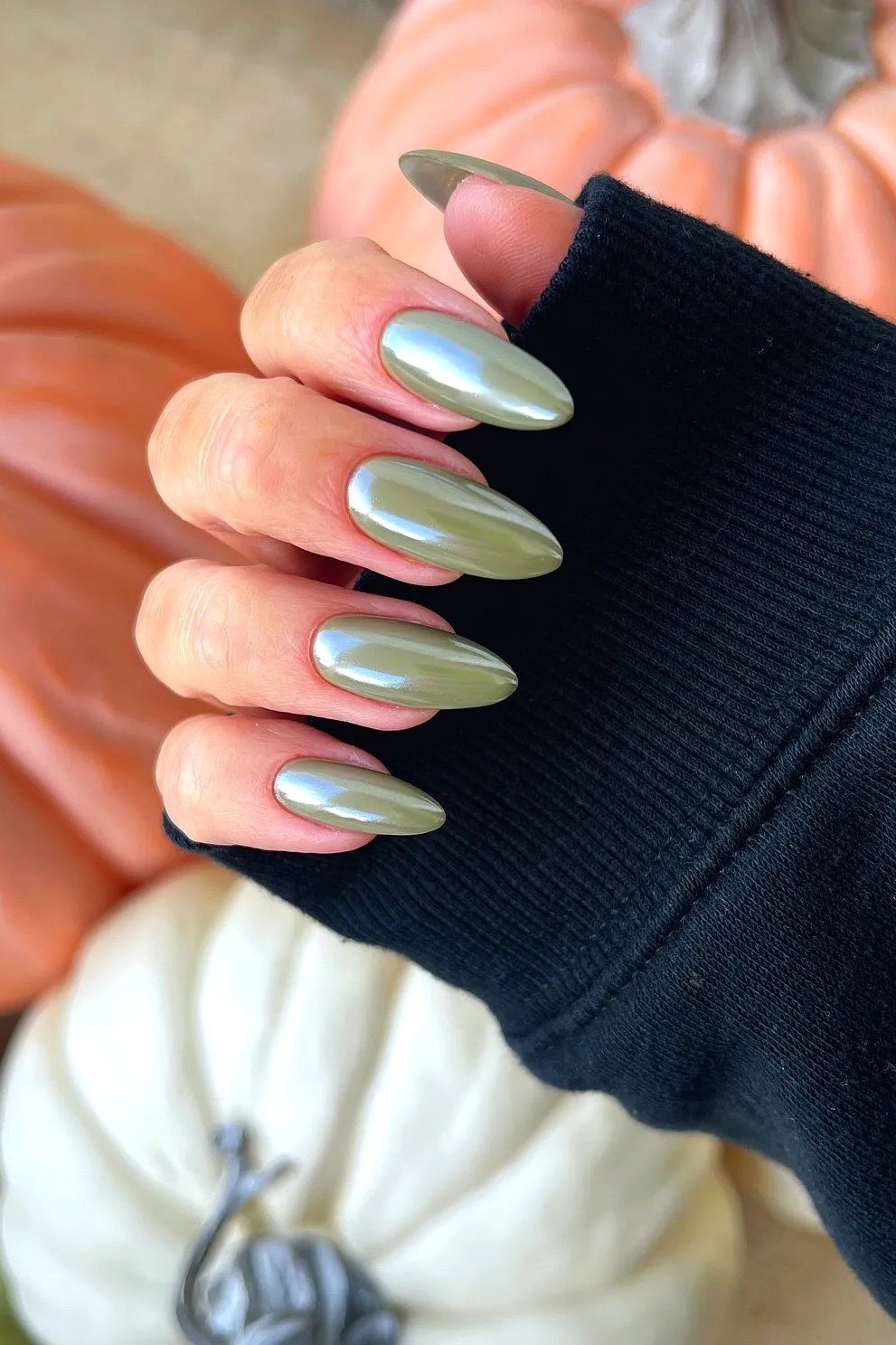 Sage Ombre Nails with Pumpkins for women over 50 - olive green nail idea 63