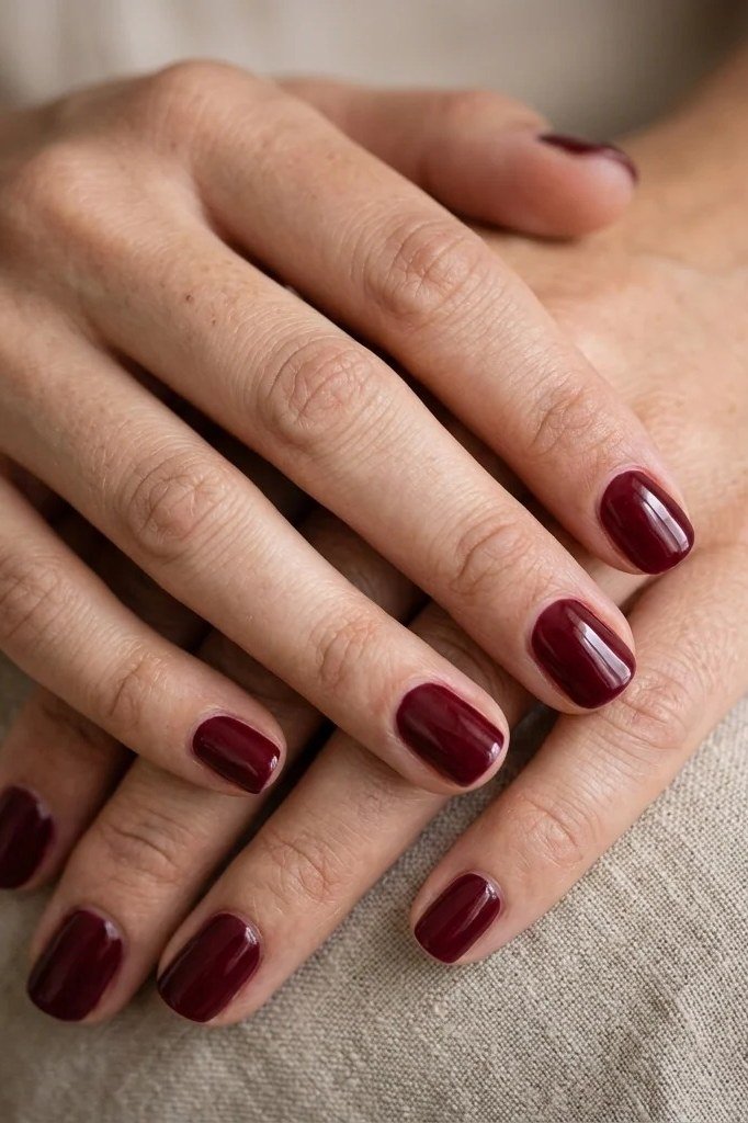 Deep Burgundy Ovals - nail color for women over 60