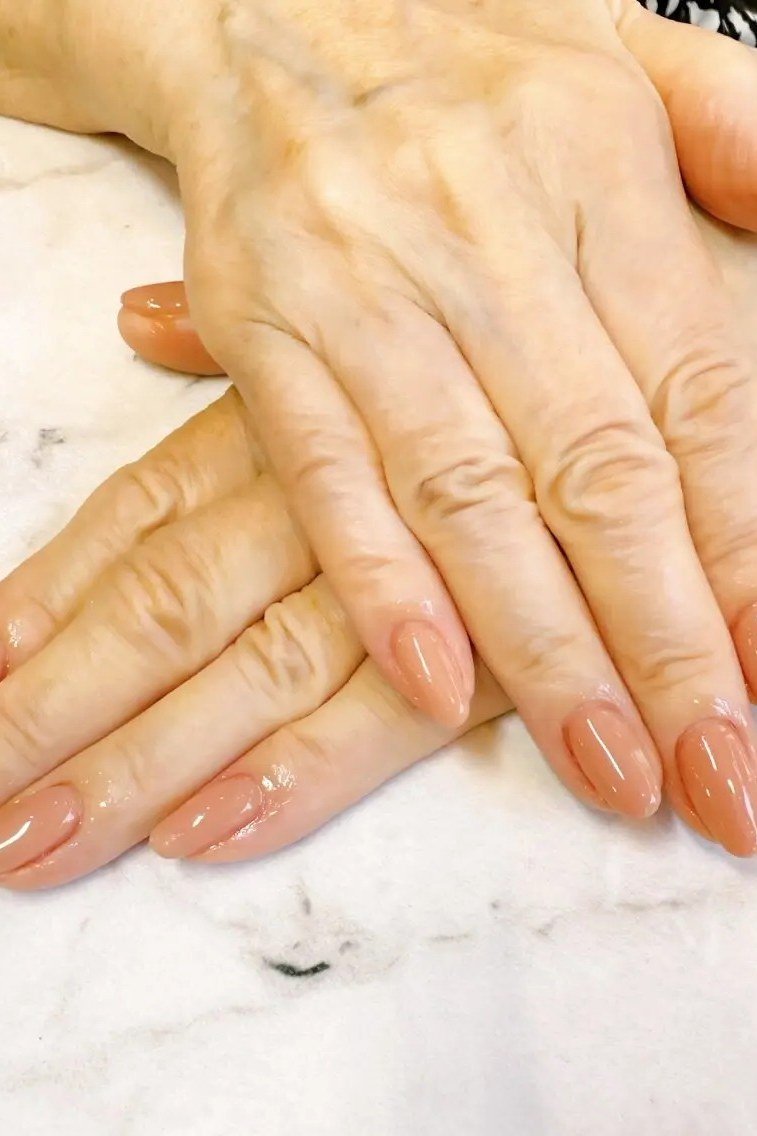 Caramel Nude Ovals - nail color for women over 60
