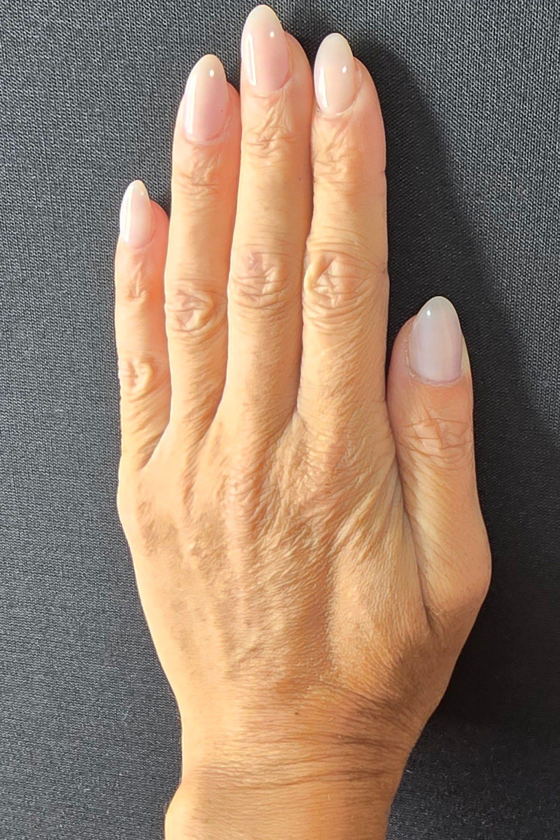 Sheer Nude Almonds - nail color for women over 60