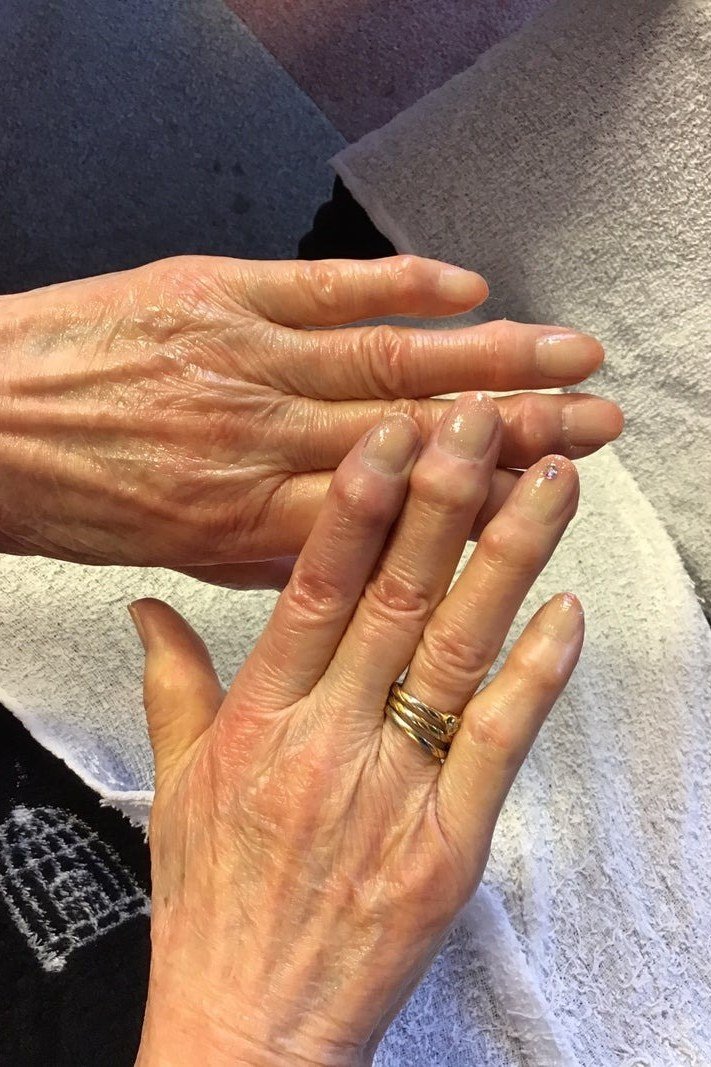 Natural nails on overlapping mature hands - simple natural nail idea for women over 60
