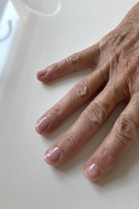 Natural nails on a single aged hand - simple natural nail idea for women over 60