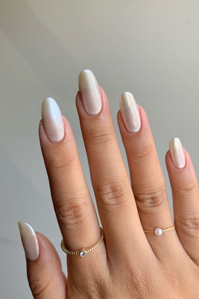 Almond nails with pearl french ombre for women over 50