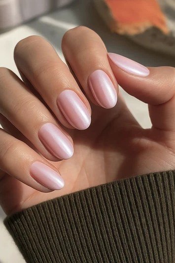 Pink pearl almond nails for women over 50