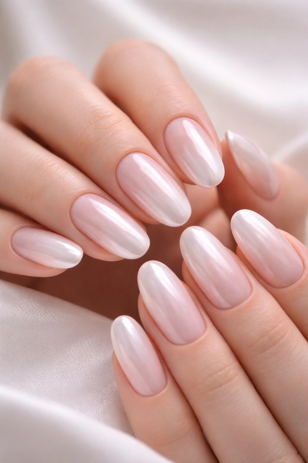 Pink pearl almond nails for women over 50
