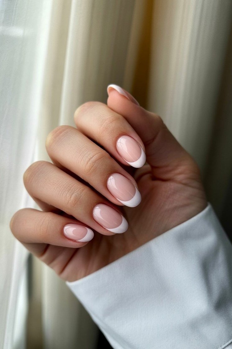 Short square french tip, shirt cuff - flattering nail idea for women over 50