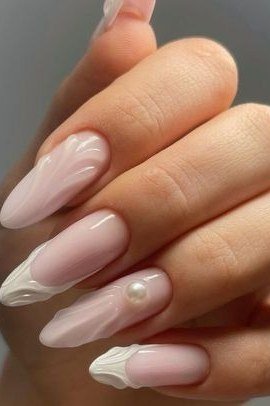 Nude french almond, side view - flattering nail idea for women over 50