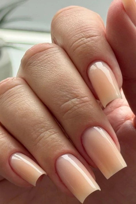 Long coffin nude gradient nails glossy for women over 50