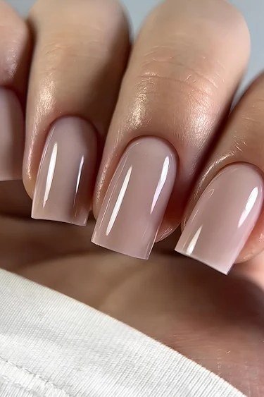 Long coffin taupe nude nails ultra glossy macro for women over 50