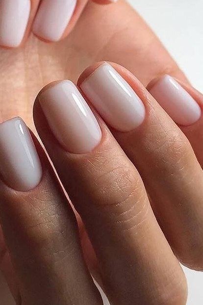 Medium round milky white nails glossy front view for women over 50