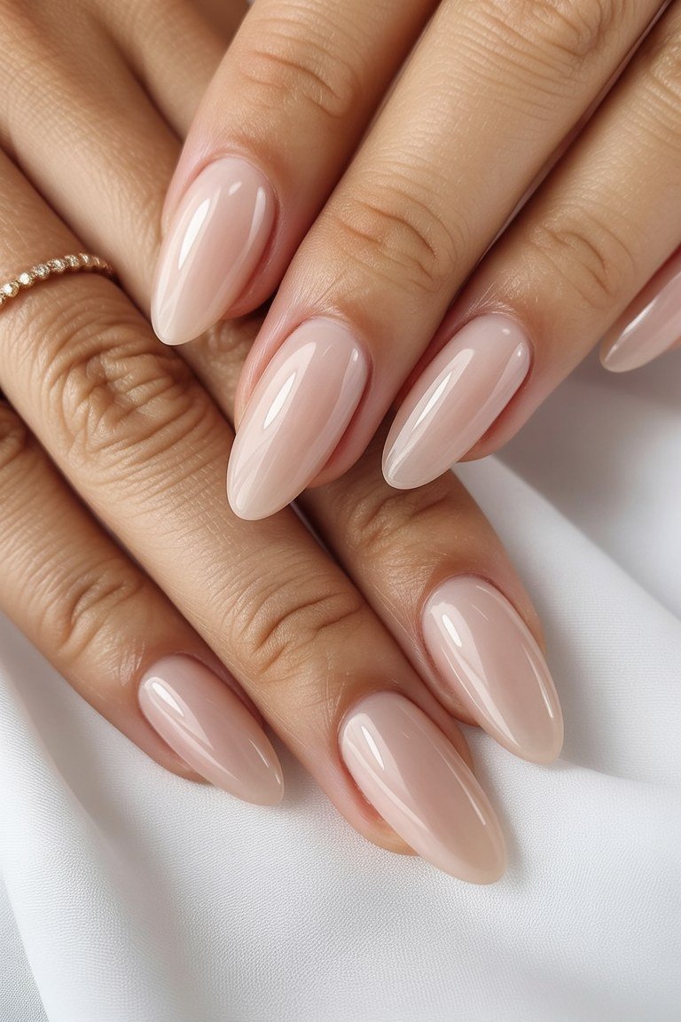 Medium almond warm nude nails two hands for women over 50