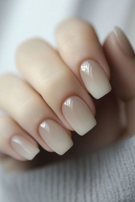 Milky white square nails glossy macro for women over 50