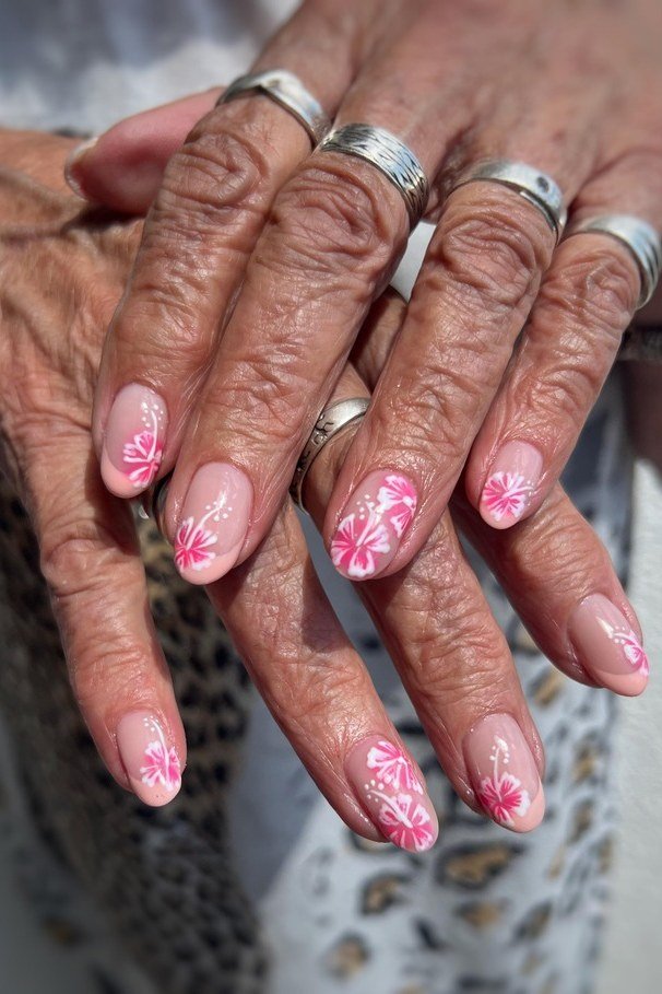 Pink Hibiscus on Nude for older women