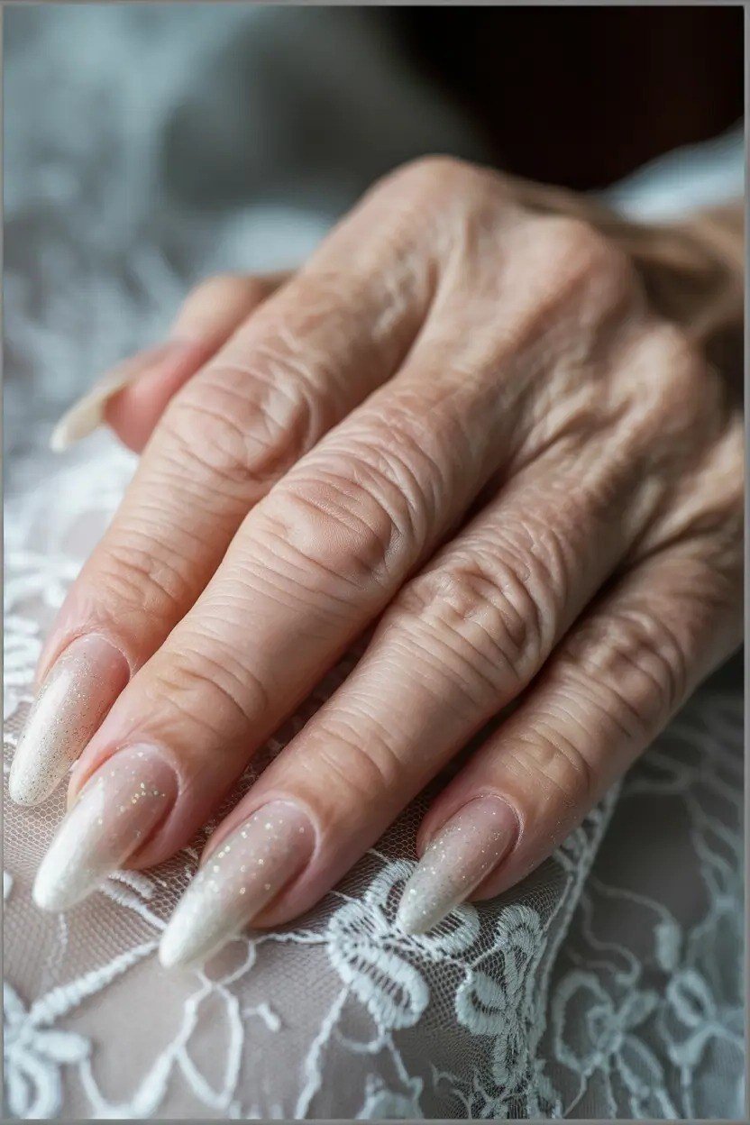 Long Almond Glitter Fade for older women