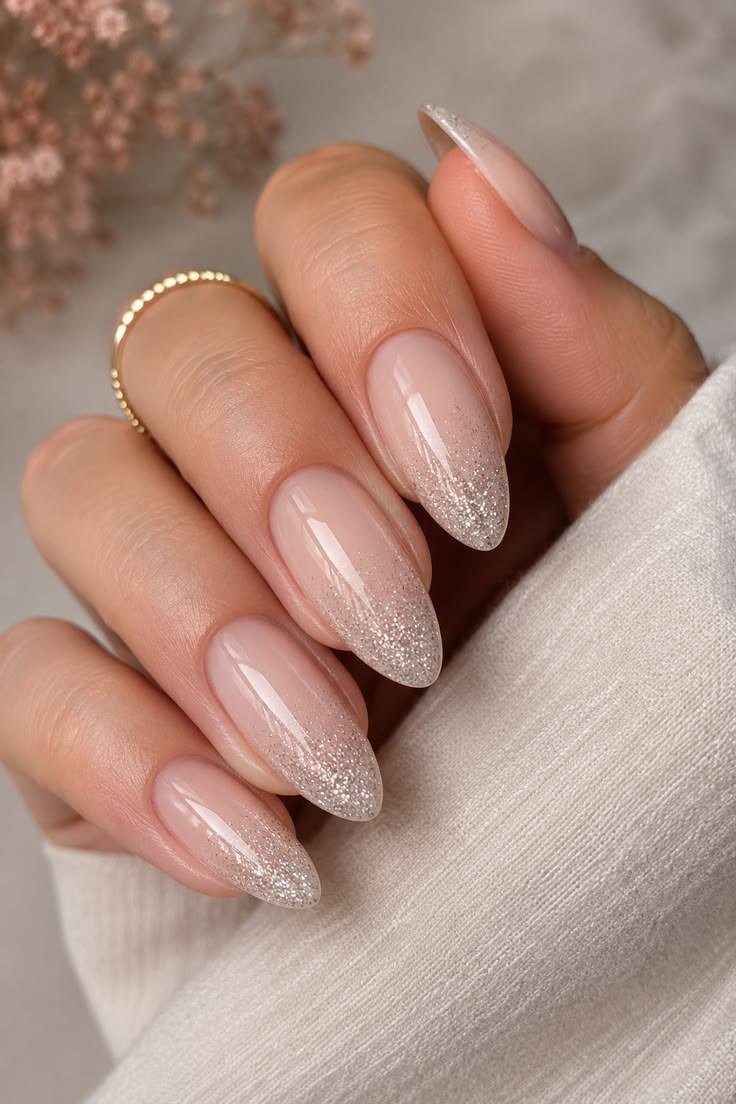 Nude with Glitter Ombre Tips for older women