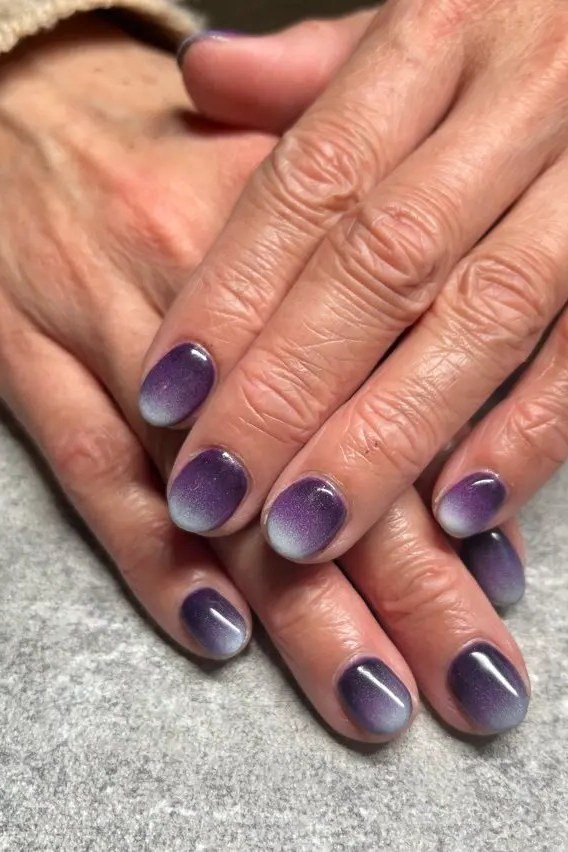 Purple to white ombre on short square nails