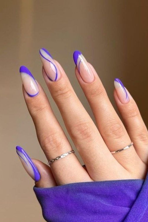 Purple ombre French on almond nails for older women