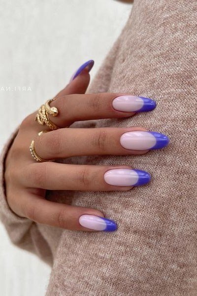 Purple-to-white ombre French nails for women over 50