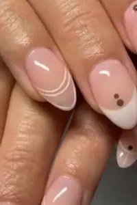 Nude French with black dot and line art for women over 50