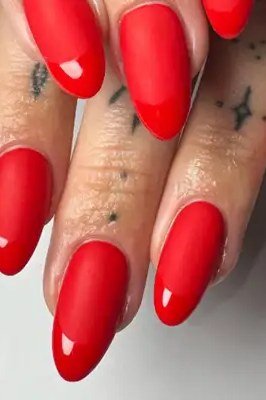Matte red almond nails for women over 50