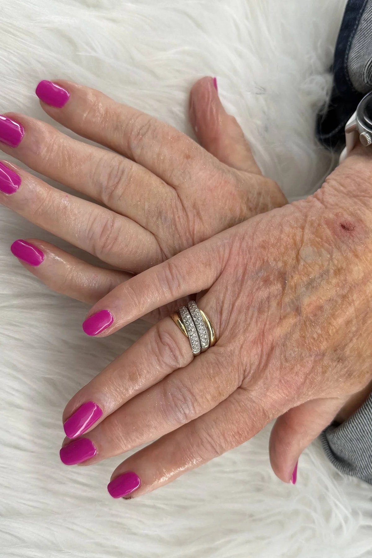 Bold magenta nails for women over 70