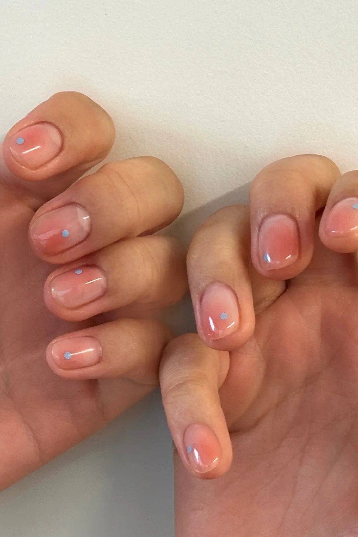 Pink blush jelly nails, short, on both hands - jelly nail idea for women over 60