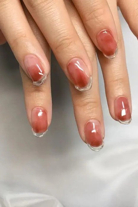 Cherry red jelly nails, almond - jelly nail idea for women over 60
