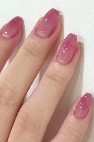 Magenta pink jelly gradient nails, long almond - jelly nail idea for women over 60