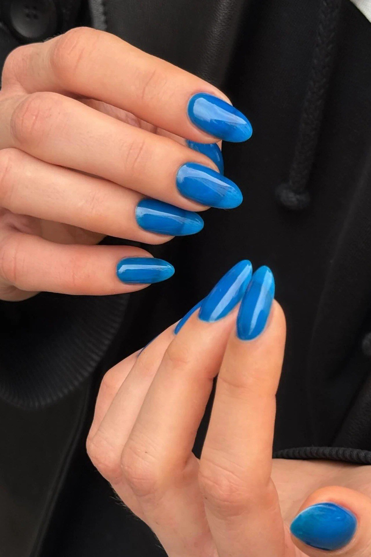 Electric blue jelly nails, almond, bold - jelly nail idea for women over 60