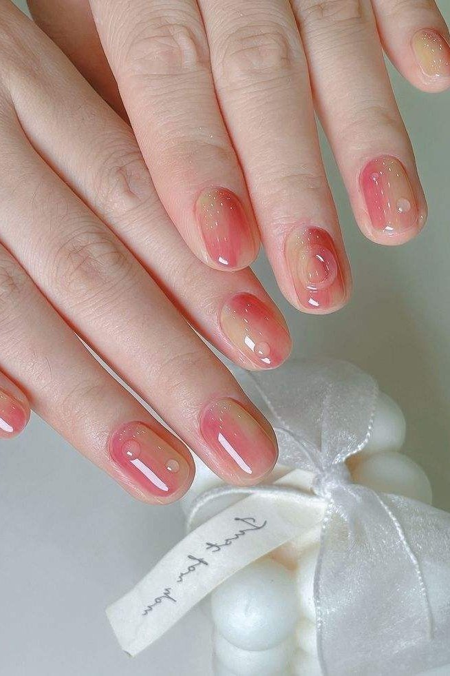 Pink blush jelly nails, almond - jelly nail idea for women over 60